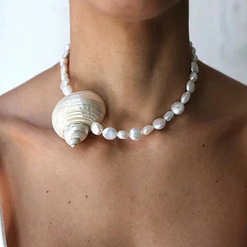 Handmade Natural Shell and Freshwater Pearl Necklace